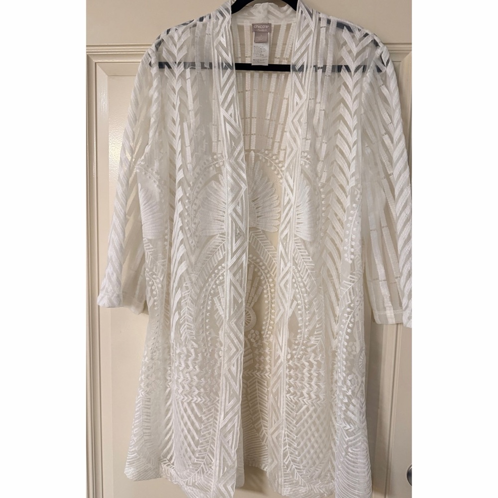 Chico's White Sheer Open-Front Coverup